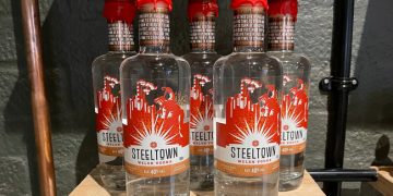 Steeltown Welsh Vodka Filtered Through Anthracite for a Crisp, Clean Flavour from the Spirit of Wales Distillery in Newport, South Wales