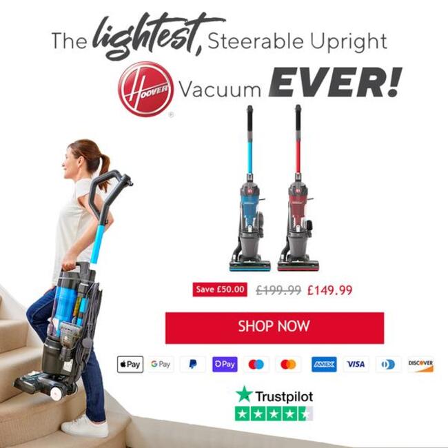 Hoover launches its lightest, steerable upright vacuum ever promising
